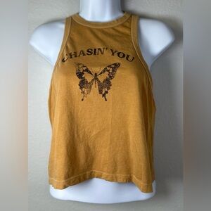 Forever 21 Women’s Mustard Gold Butterfly Graphic Tank Top Size Small